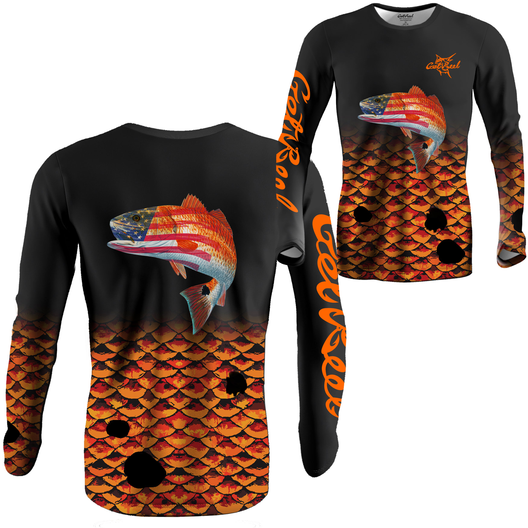 Get Reel Dri-Fit Long Sleeve Patriotic Redfish